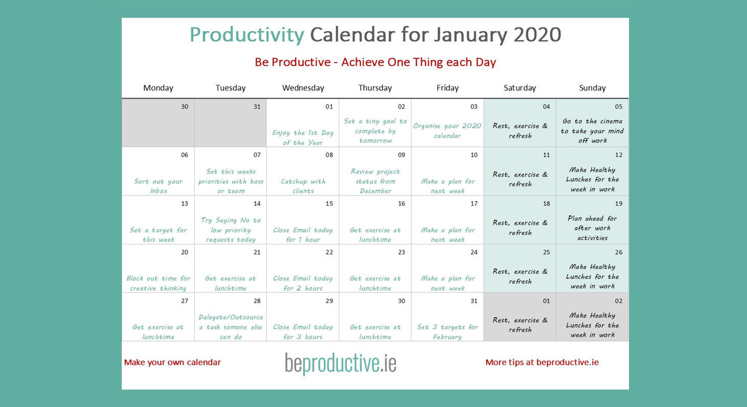 Productivity Calendar for 2020